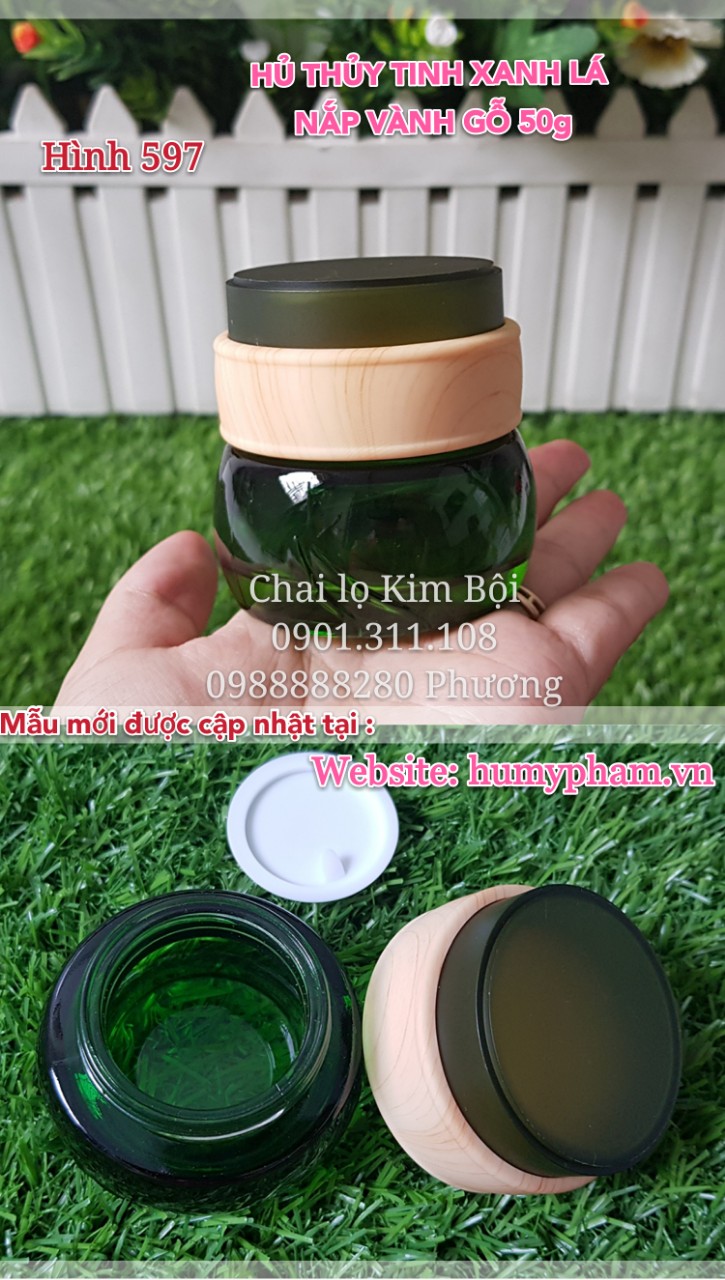 hủ thủy tinh xanh lá đựng 50g kem